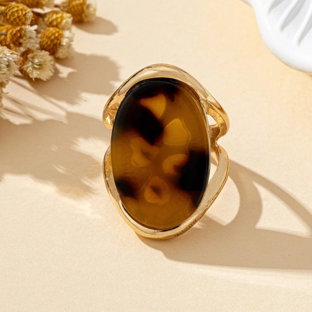 Anillo Ibicenco Boho de Diseño Artesanal con Piedra Natural gold boho ring