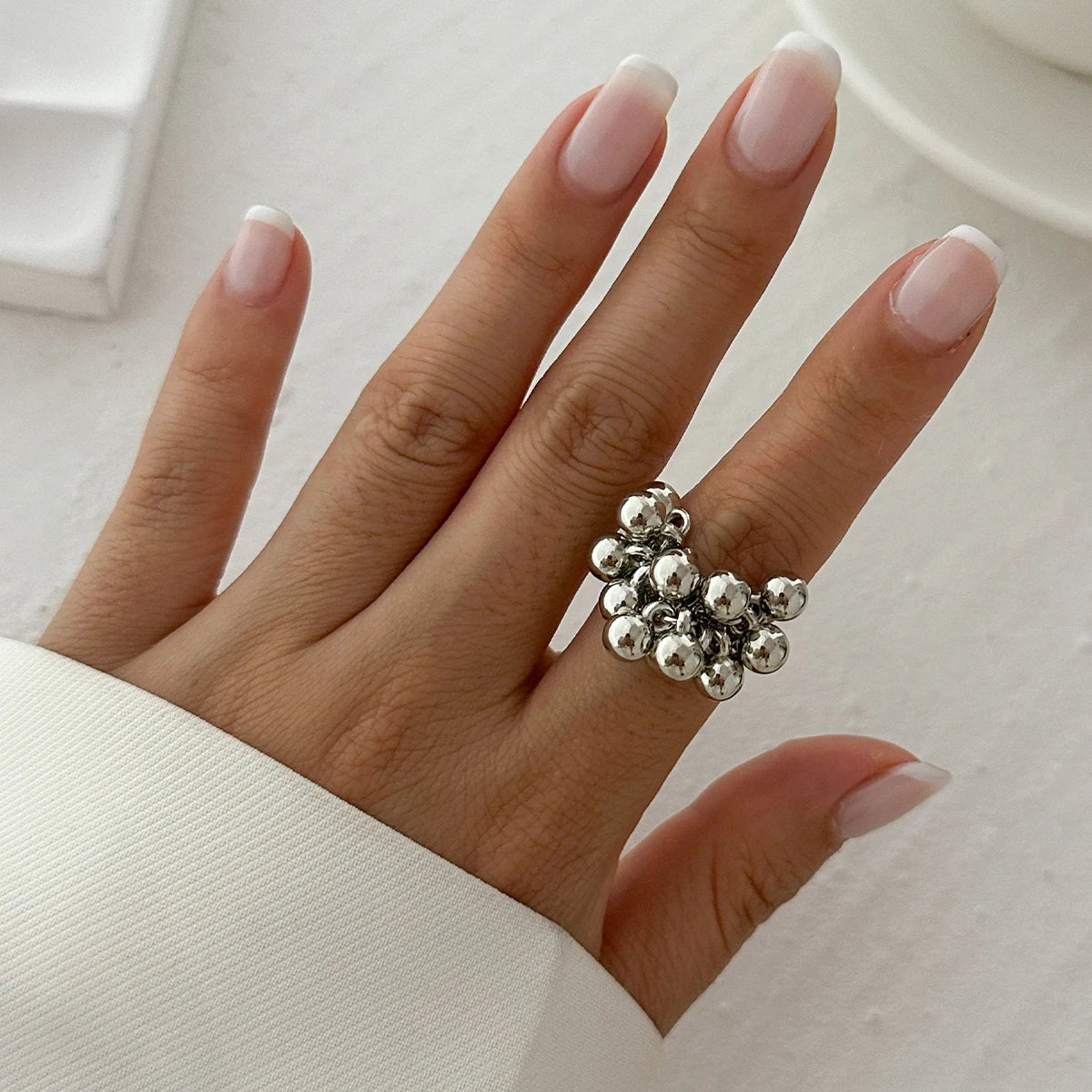 Anillo Ibicenco Boho de Diseño Orgánico con Esferas silver ring
