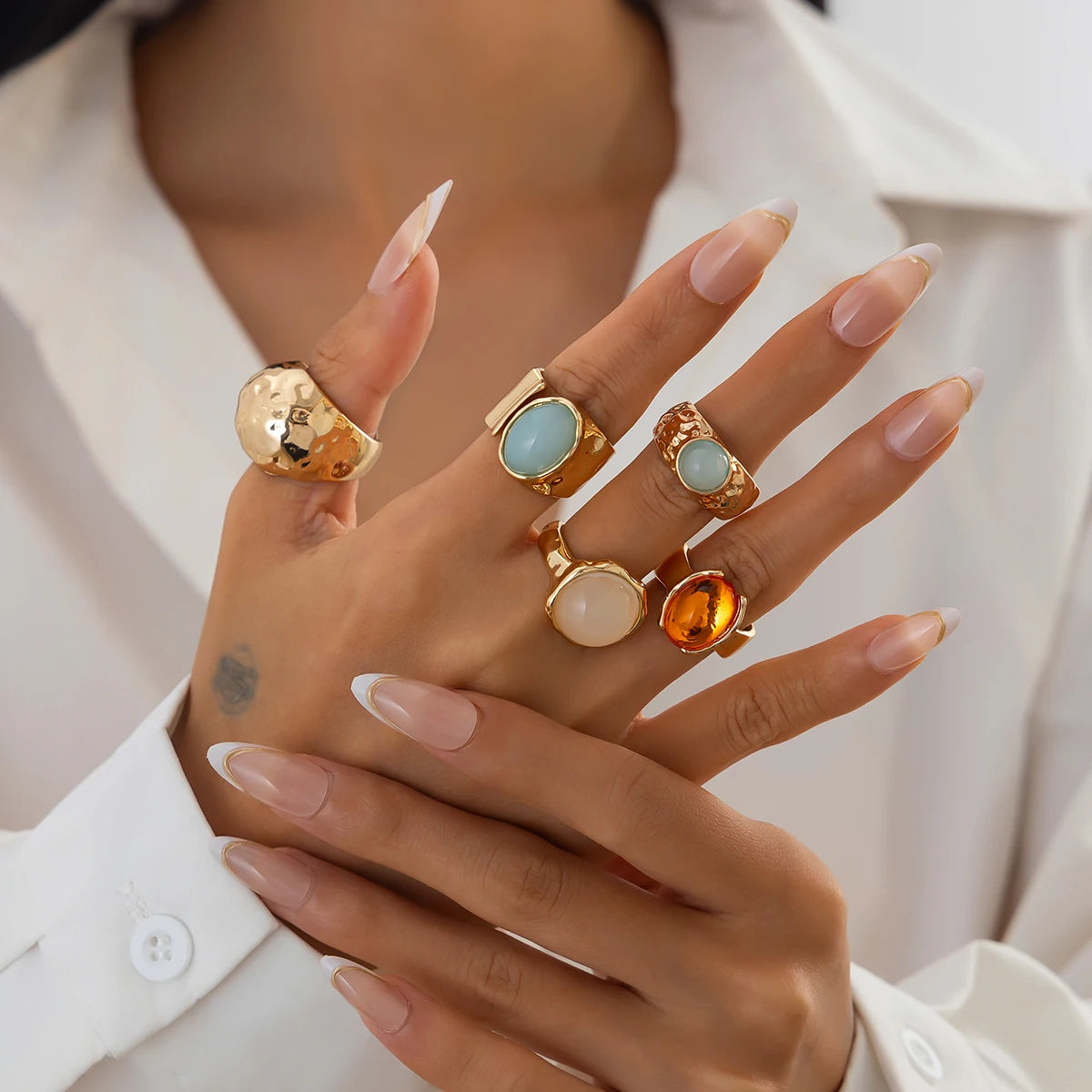 Anillos Ibicencos Boho de 5 Piezas Estilo Vintage Ajustables gold boho summer rings