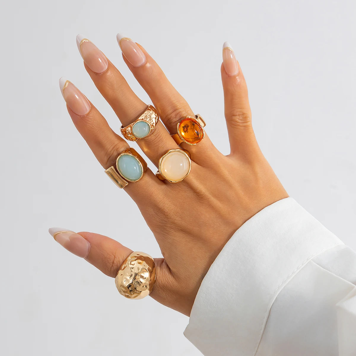 Anillos Ibicencos Boho de 5 Piezas Estilo Vintage Ajustables gold summer boho rings