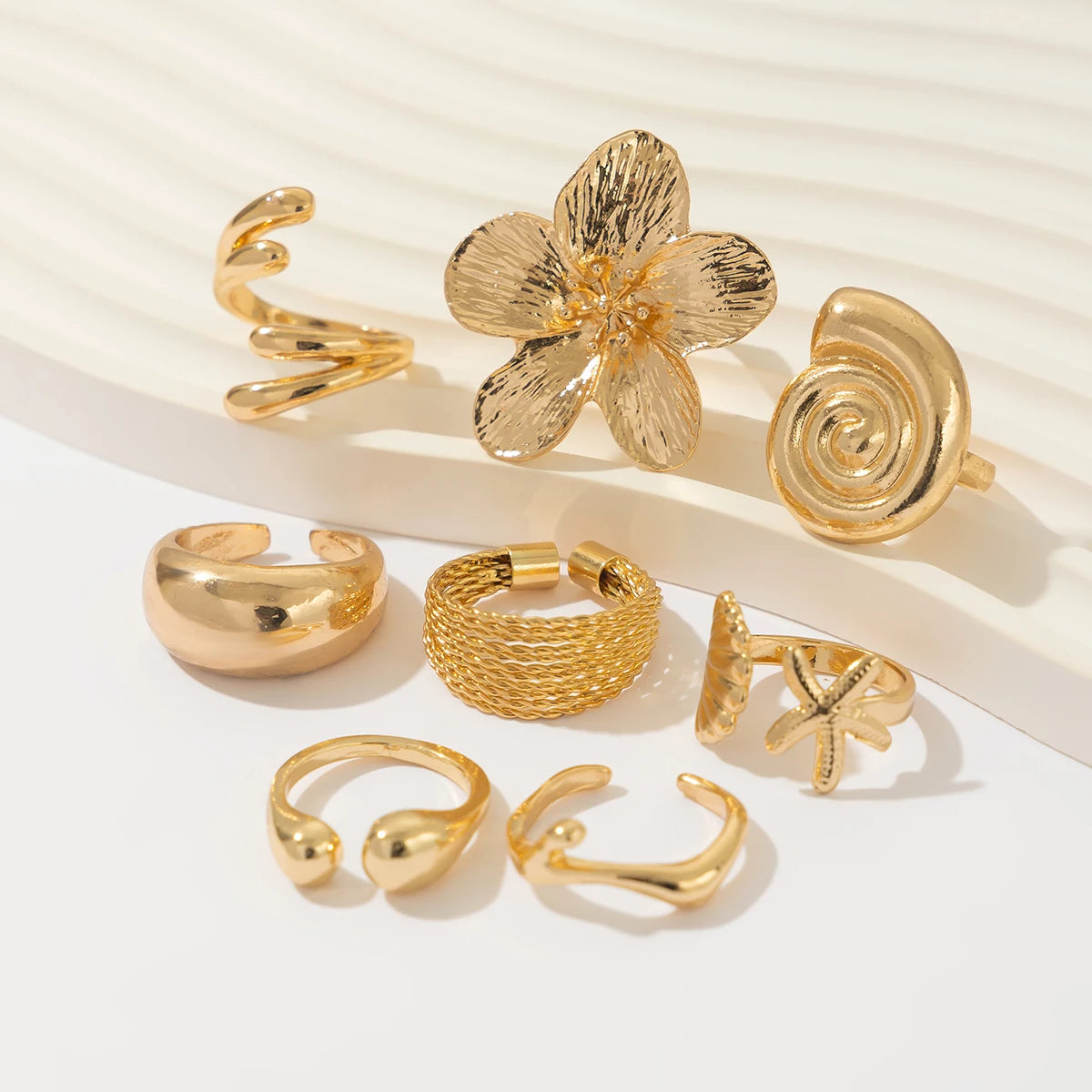 Anillos Ibicencos Set de 8pc Boho con Diseño Artesanal Mediterráneo summer gold rings