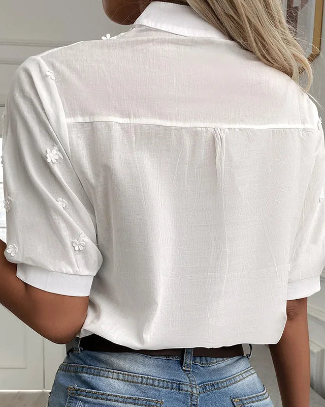 Blusa Ibicenca Boho Bordada con Cuello Mao y Detalles Calados boho shirt