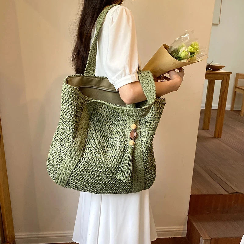 Bolso Ibicenco Boho de Punto Artesanal con Asa Ancha boho beach bag