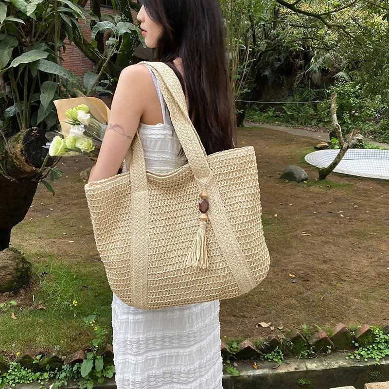 Bolso Ibicenco Boho de Punto Artesanal con Asa Ancha boho beach bag