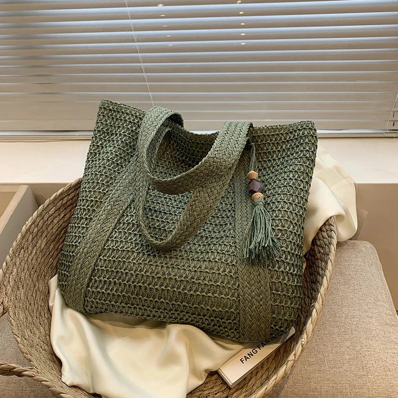 Bolso Ibicenco Boho de Punto Artesanal con Asa Ancha boho beach bag