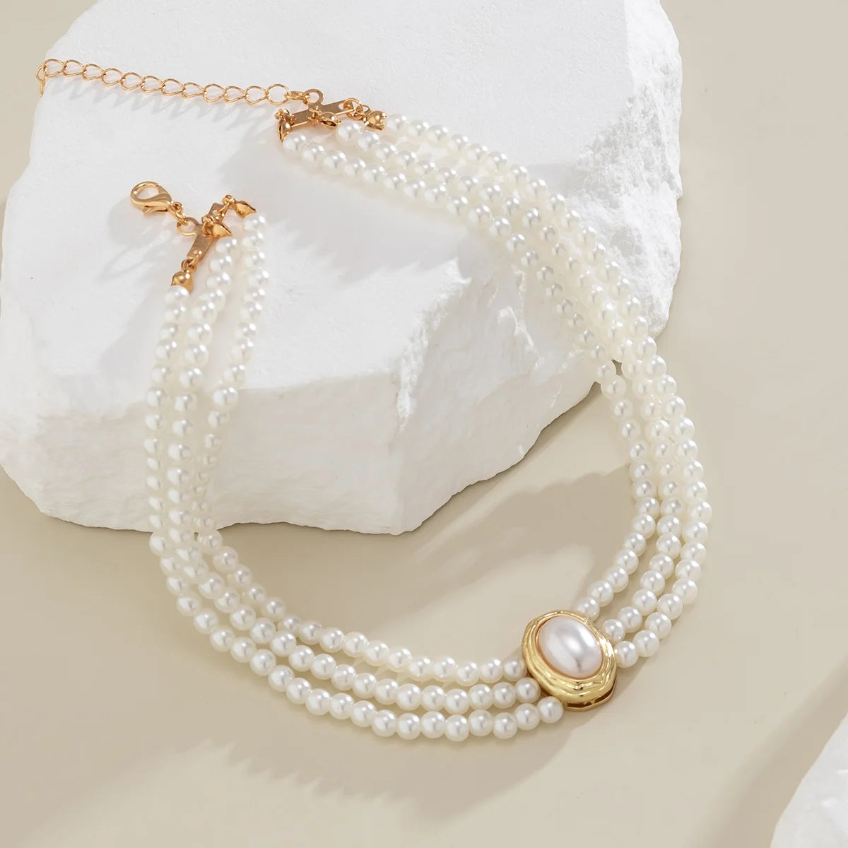 Collar Ibicenco Choker de Cuentas con Piedra Central Boho white necklace