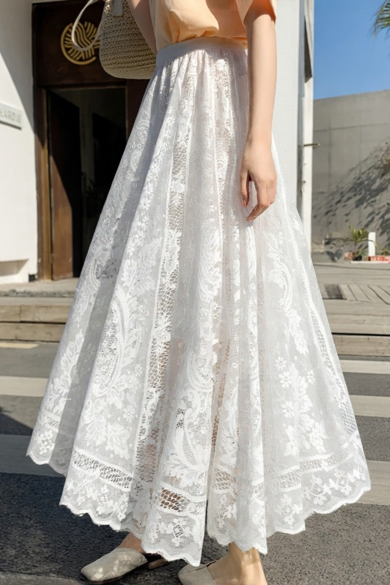 Falda Ibicenco de Encaje Crochet, Línea A, Corte Suelto y Largo long white boho skirt