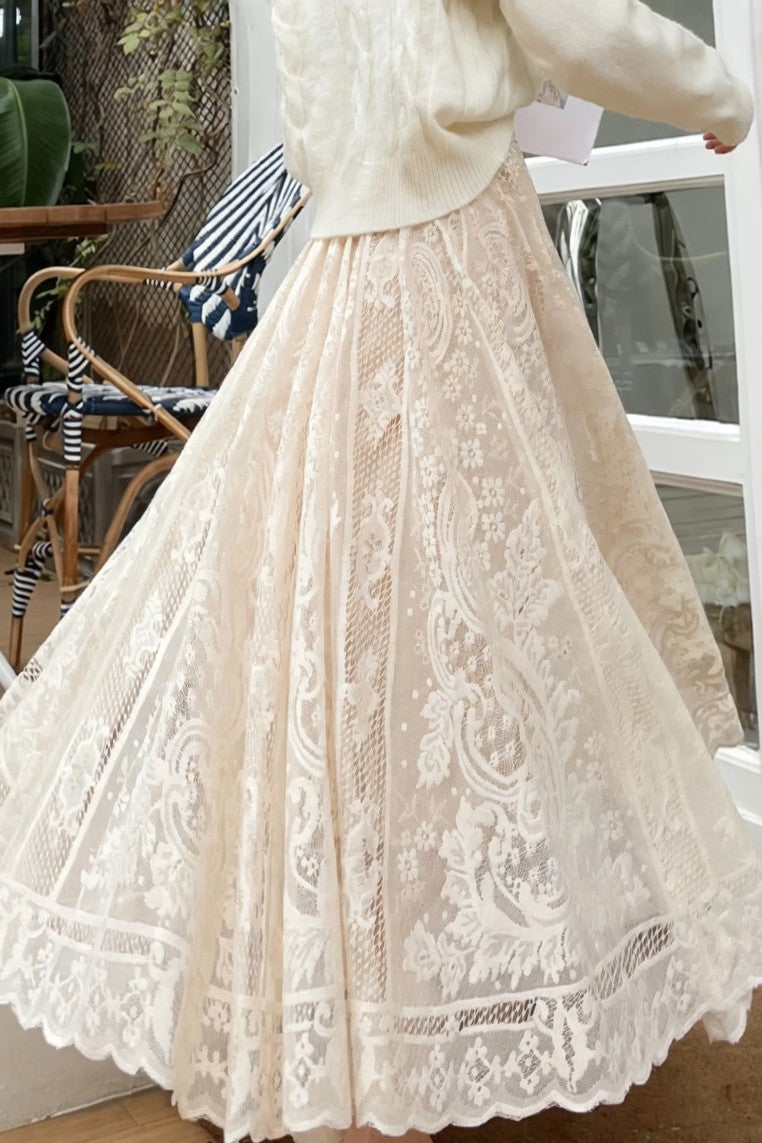 Falda Ibicenco de Encaje Crochet, Línea A, Corte Suelto y Largo long peach boho skirt