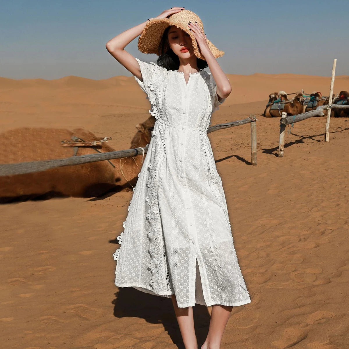 Vestido Ibicenco Vintage con Corte Ajustado Midi