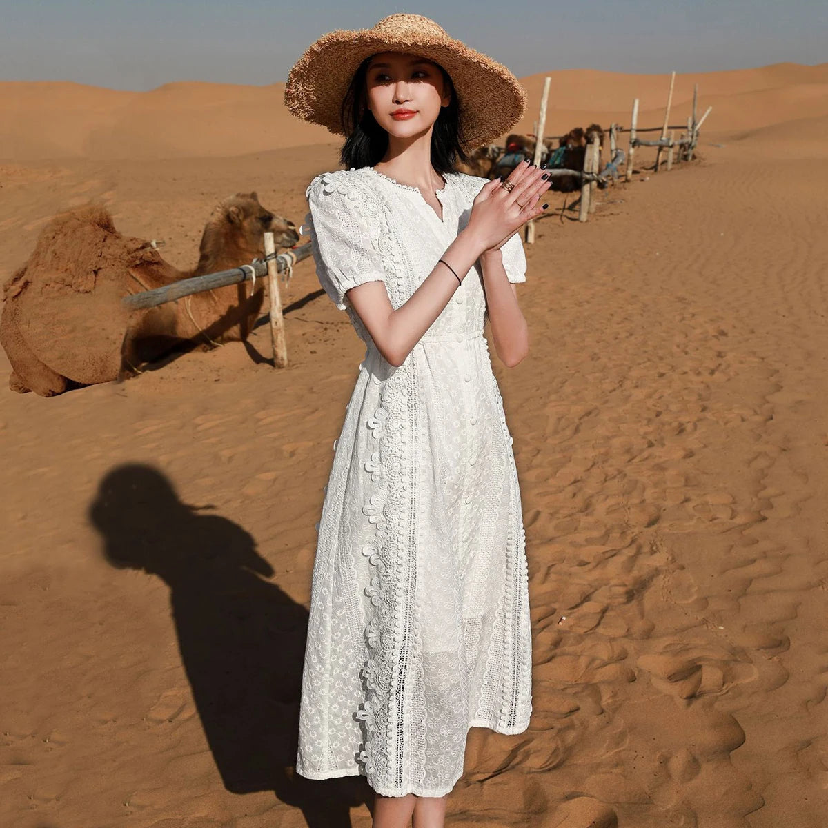 Vestido Ibicenco Vintage con Corte Ajustado Midi