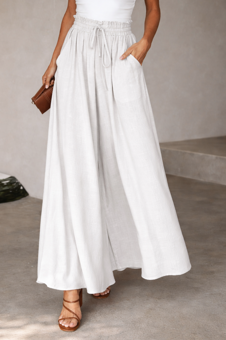 Pantalones Ibicencos Blancos Anchos con Cintura Elástica boho pants
