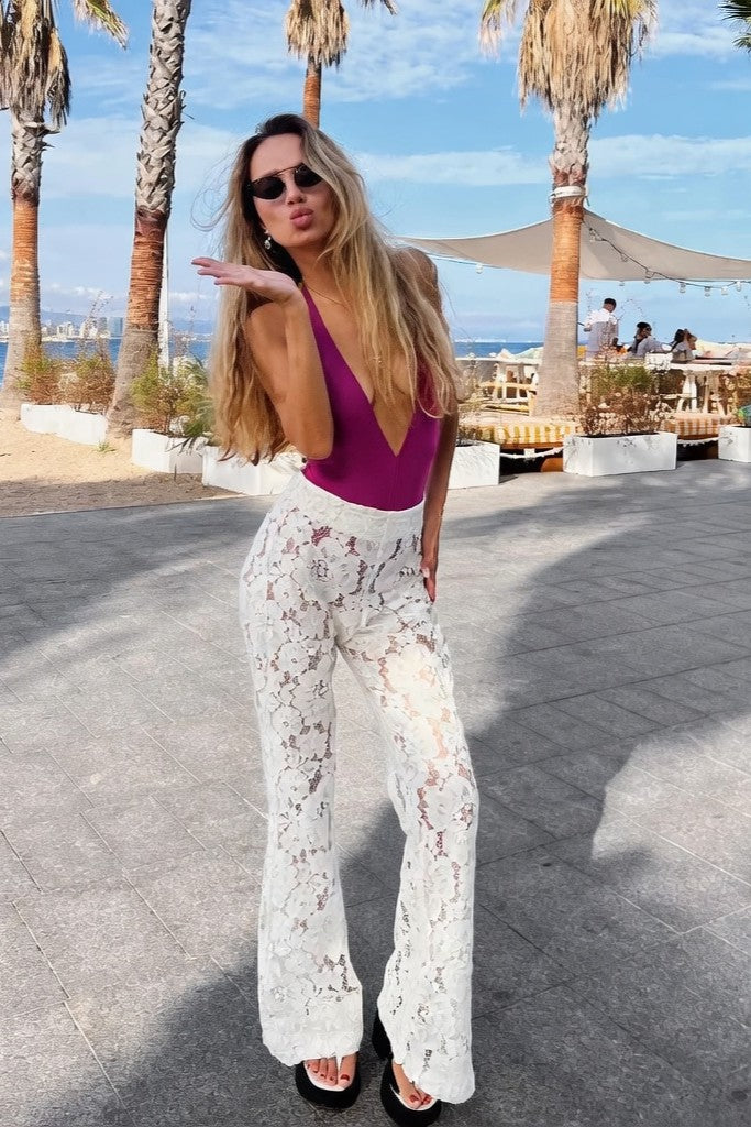 Pantalones Ibicencos de Encaje Blanco con Pierna Ancha lace boho pants