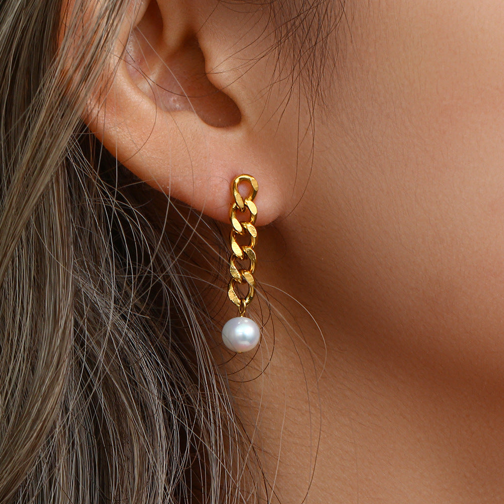 Pendientes Ibicencos Boho con Cadena y Perla Colgante gold pearl earrings