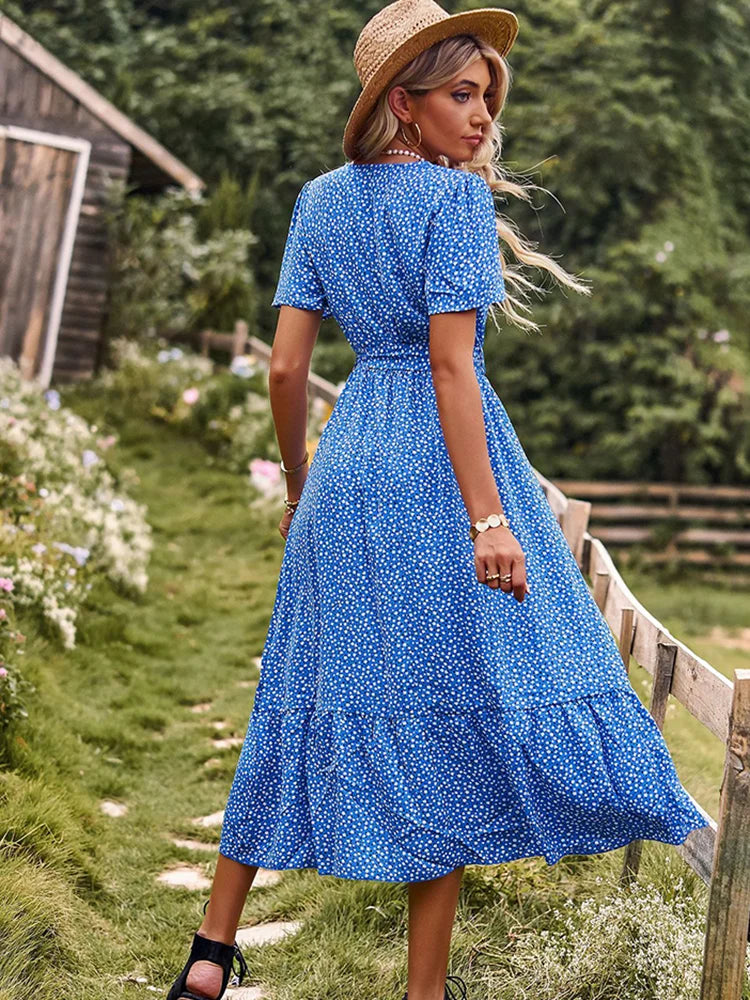 Vestido Ibicenco Largo de Lunares con Diseño de Vendaje