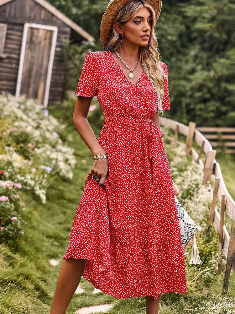 Vestido Ibicenco Largo de Lunares con Diseño de Vendaje