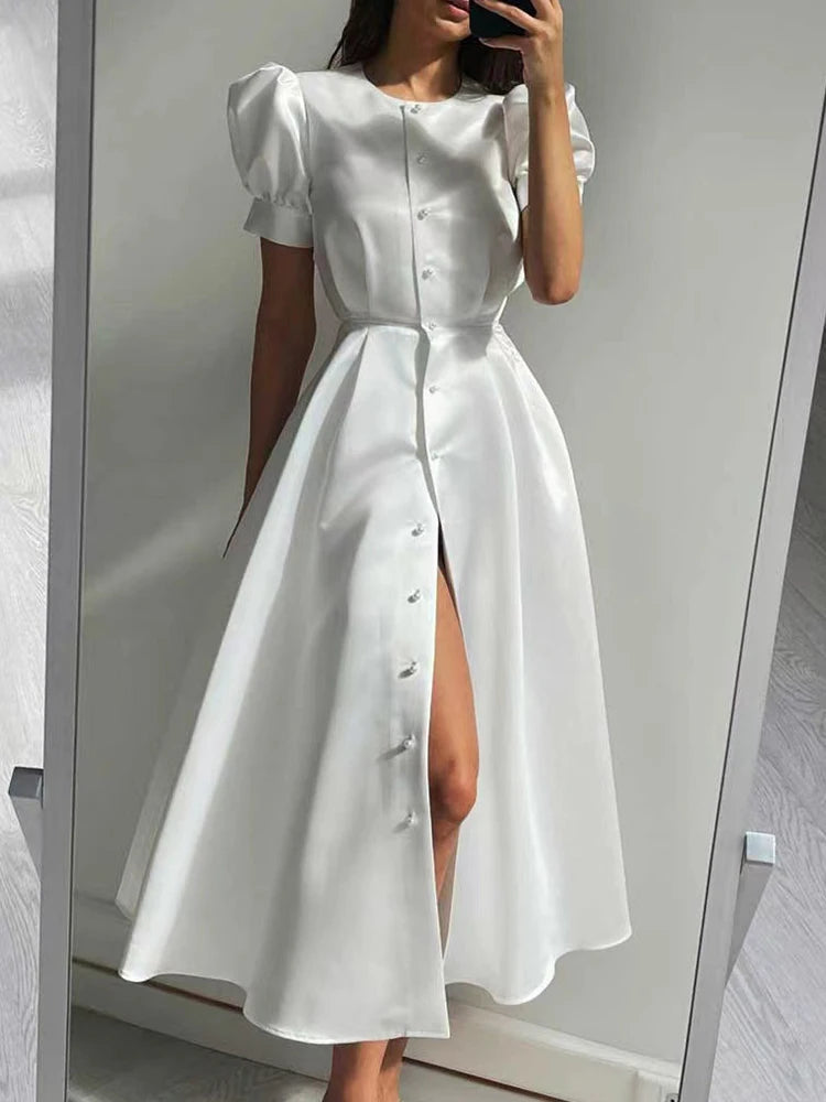Vestido Ibicenco de Verano con Manga Abullonada y Corte en A