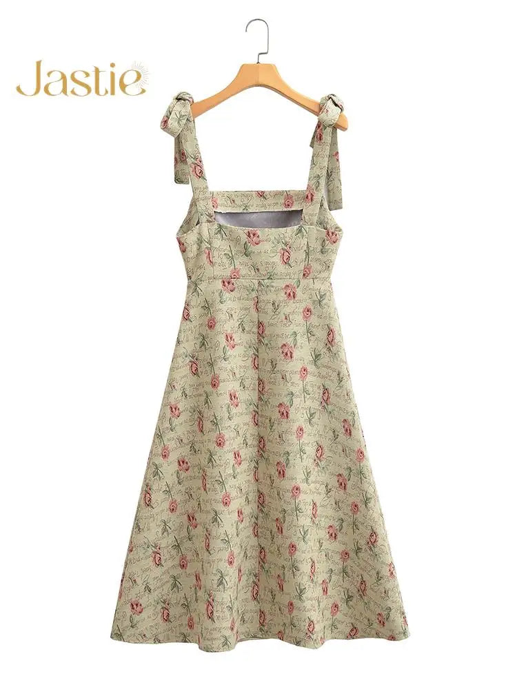 Vestido Ibicenco Verano Floral con Tirantes Ajustables y Lazo