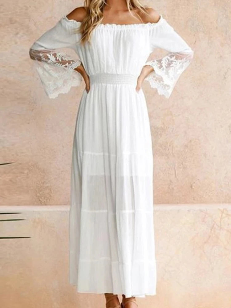 Vestido Ibicenco Blanco con Hombros Descubiertos