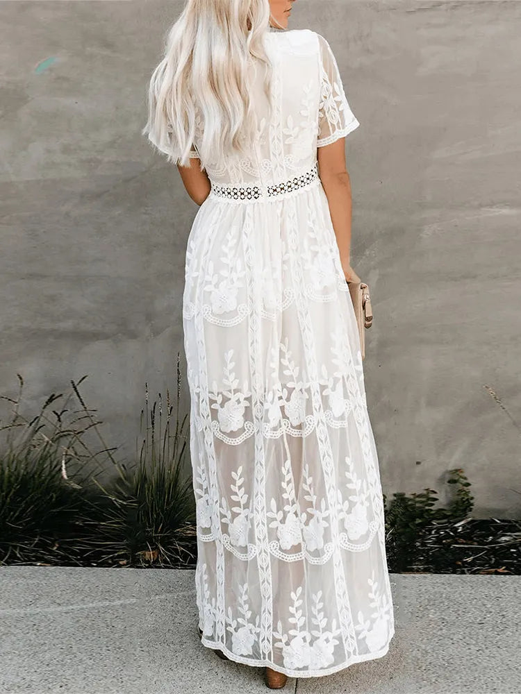 Vestido Ibicenco Largo de Encaje Blanco