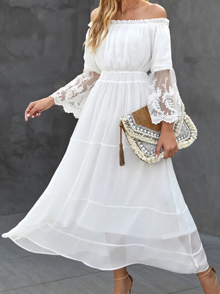 Vestido Ibicenco Blanco con Hombros Descubiertos