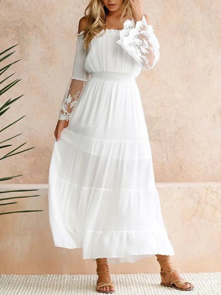 Vestido Ibicenco Blanco con Hombros Descubiertos