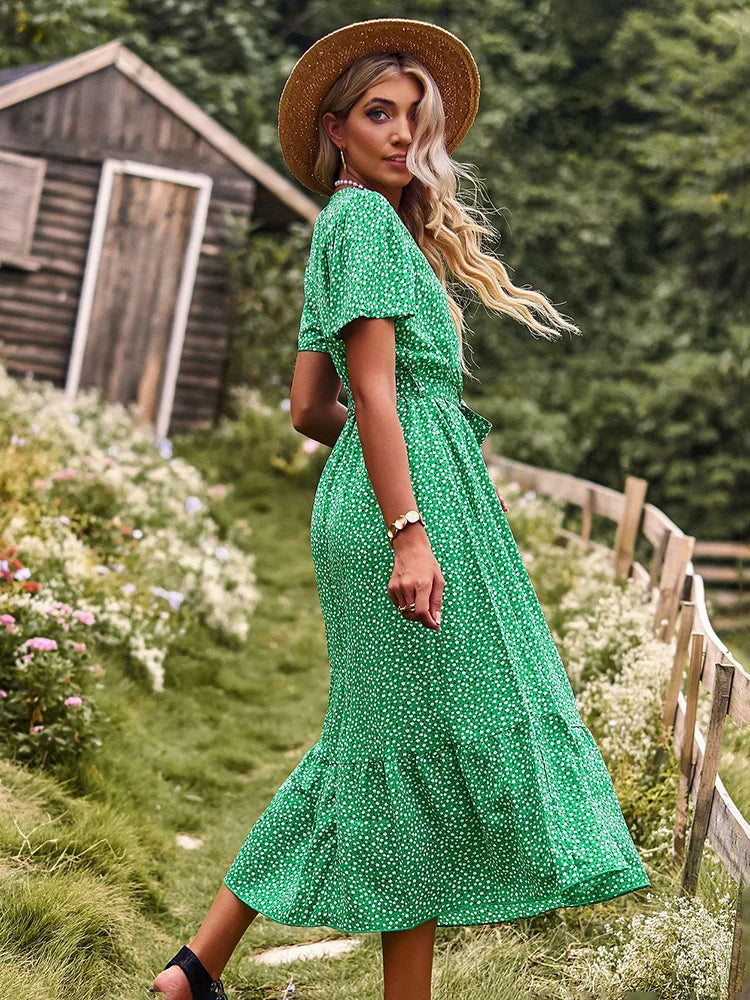 Vestido Ibicenco Largo de Lunares con Diseño de Vendaje