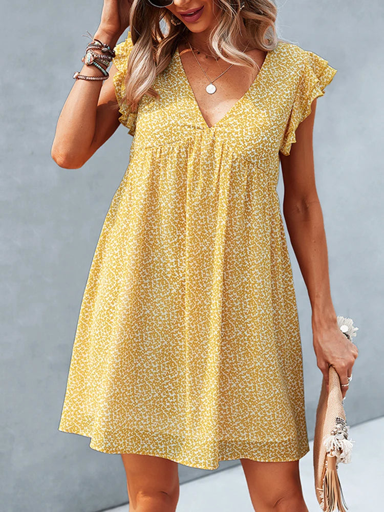 Vestido Ibicenco de Verano Floral con Escote en V