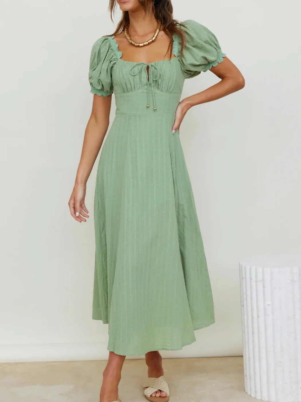 Vestido Ibicenco a Cuadros con Cuello Cuadrado