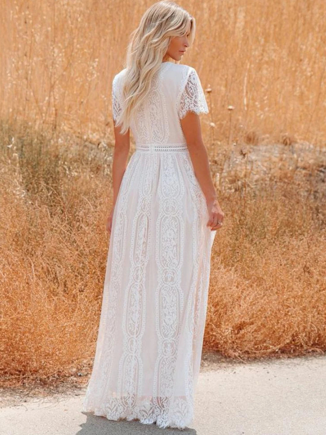 Vestido Ibicenco Maxi Encaje Boho Elegante Cuello V
