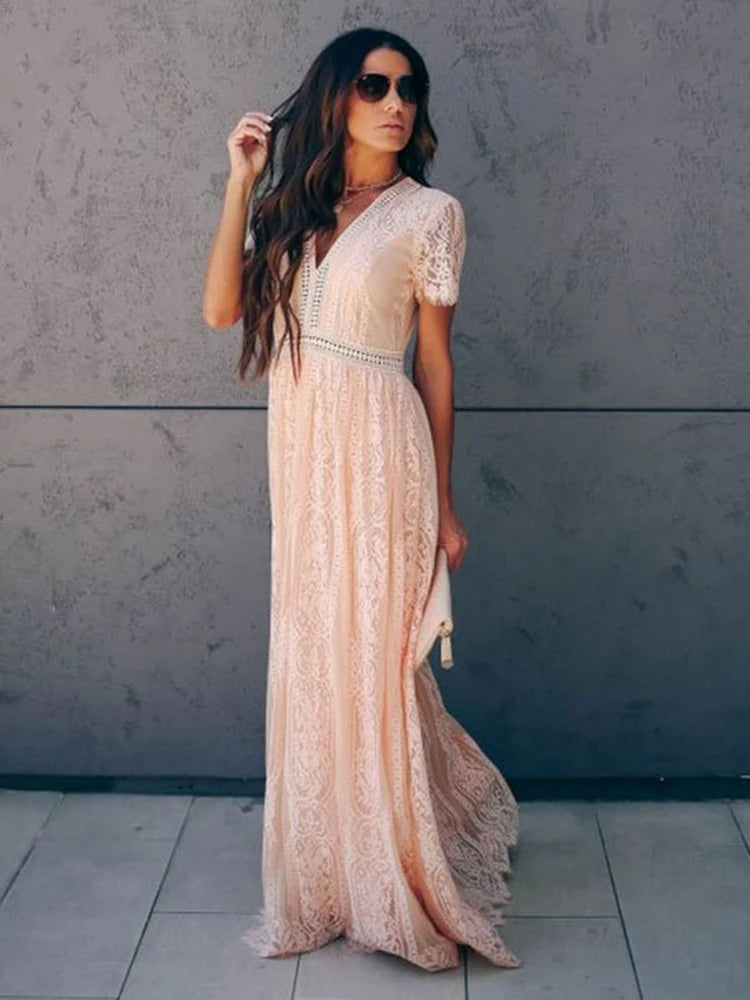 Vestido Ibicenco Blanco de Encaje Floral