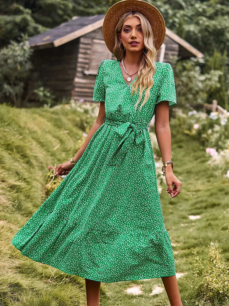 Vestido Ibicenco Largo de Lunares con Diseño de Vendaje