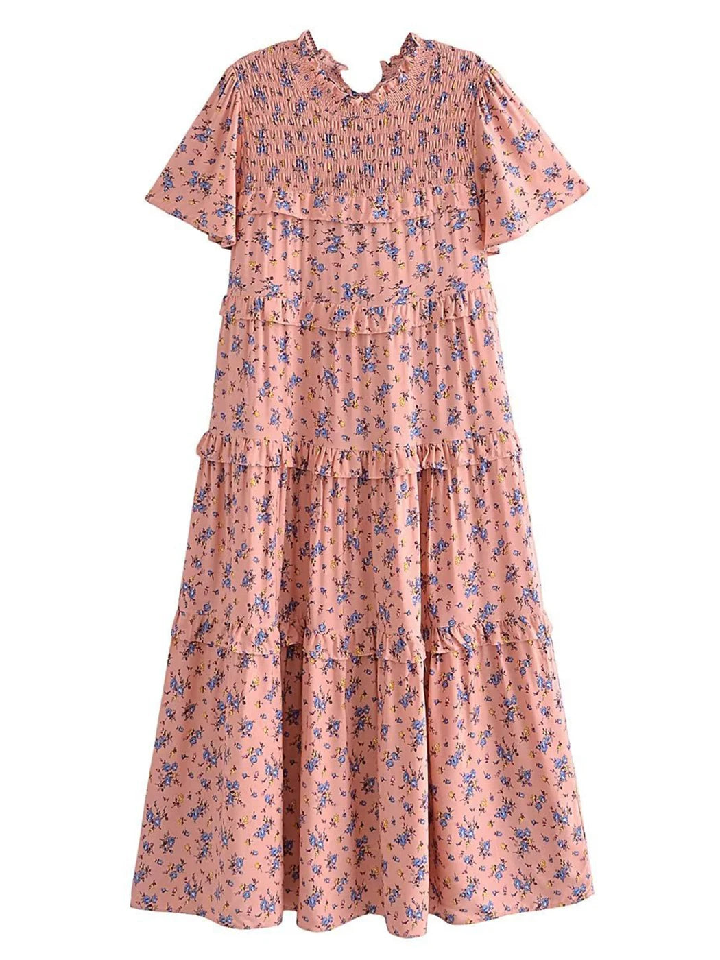 Vestido Ibicenco Coloreado de Verano Floral con Cordones