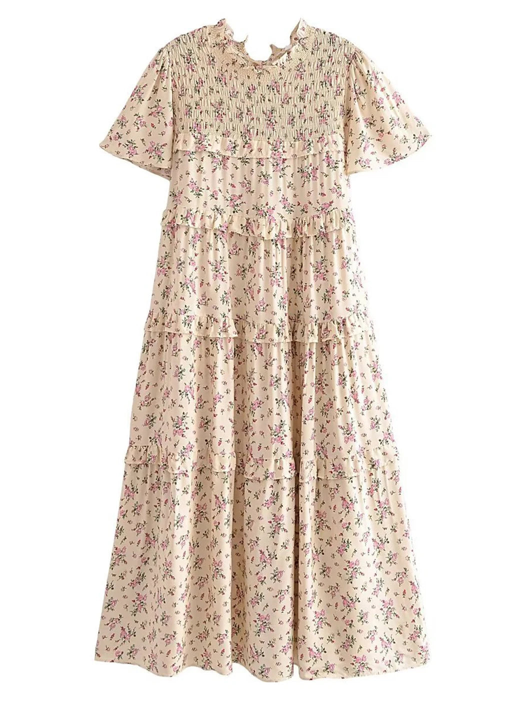 Vestido Ibicenco Coloreado de Verano Floral con Cordones