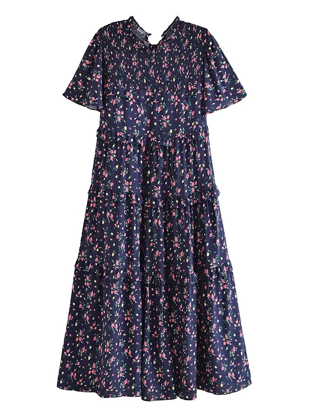 Vestido Ibicenco Coloreado de Verano Floral con Cordones