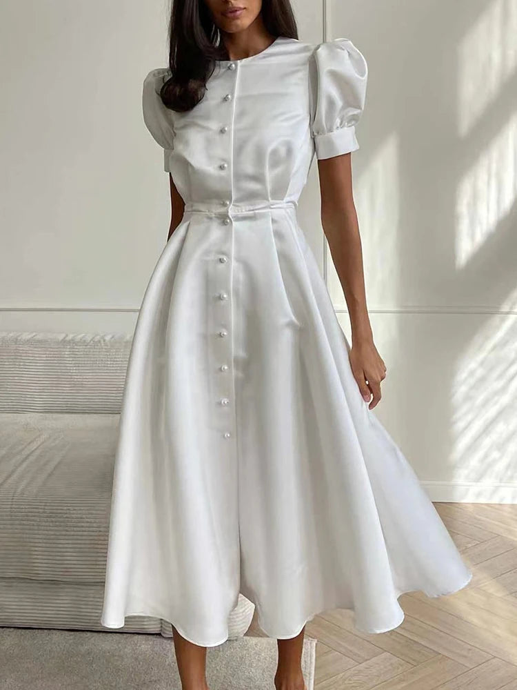 Vestido Ibicenco de Verano con Manga Abullonada y Corte en A