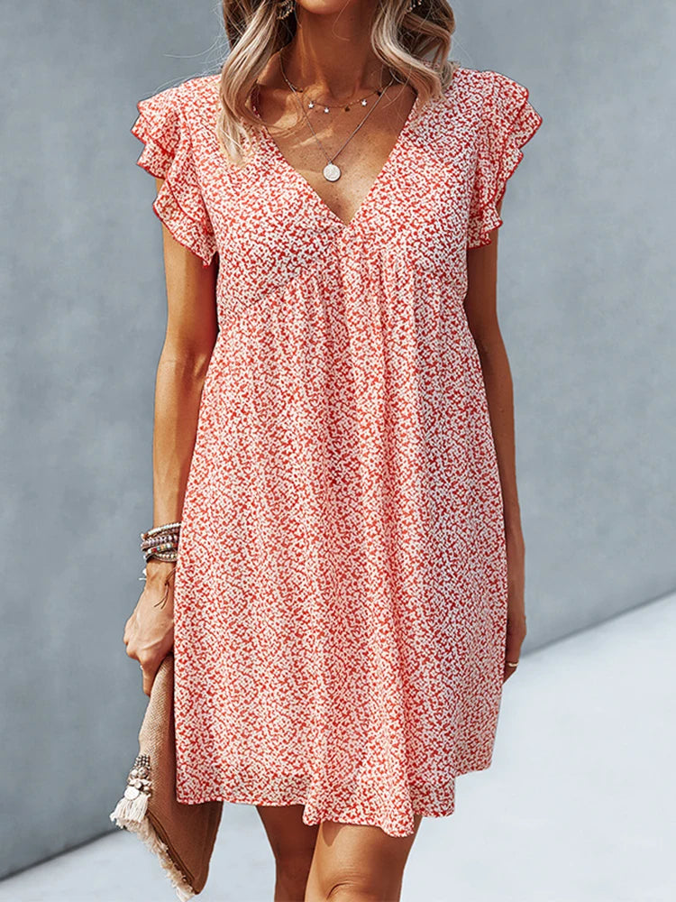 Vestido Ibicenco de Verano Floral con Escote en V