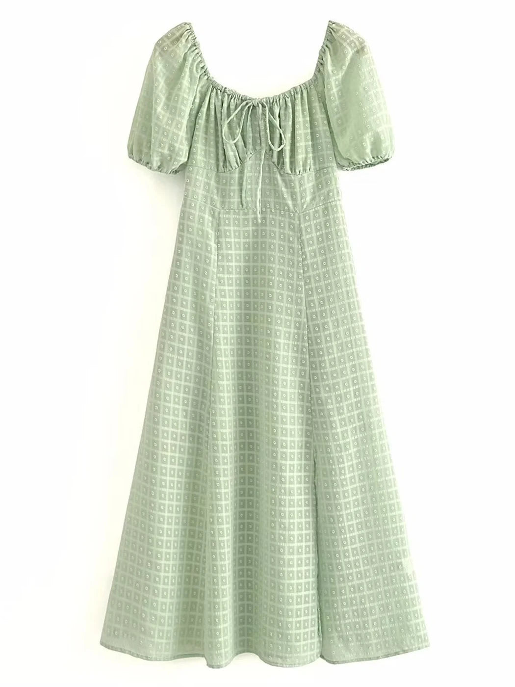 Vestido Ibicenco a Cuadros con Cuello Cuadrado