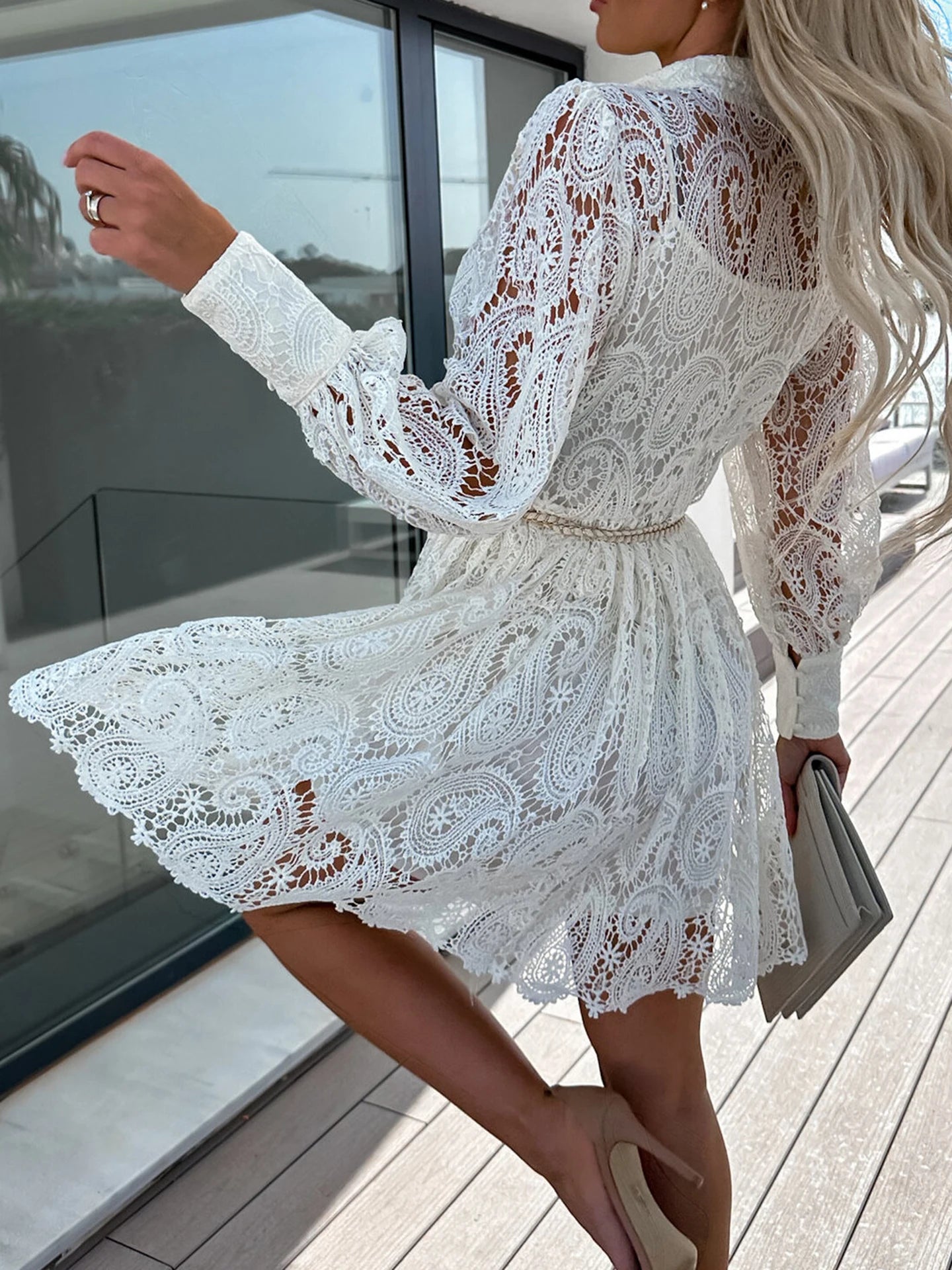 Vestido Ibicenco Corto de Encaje Blanco, de Fiesta