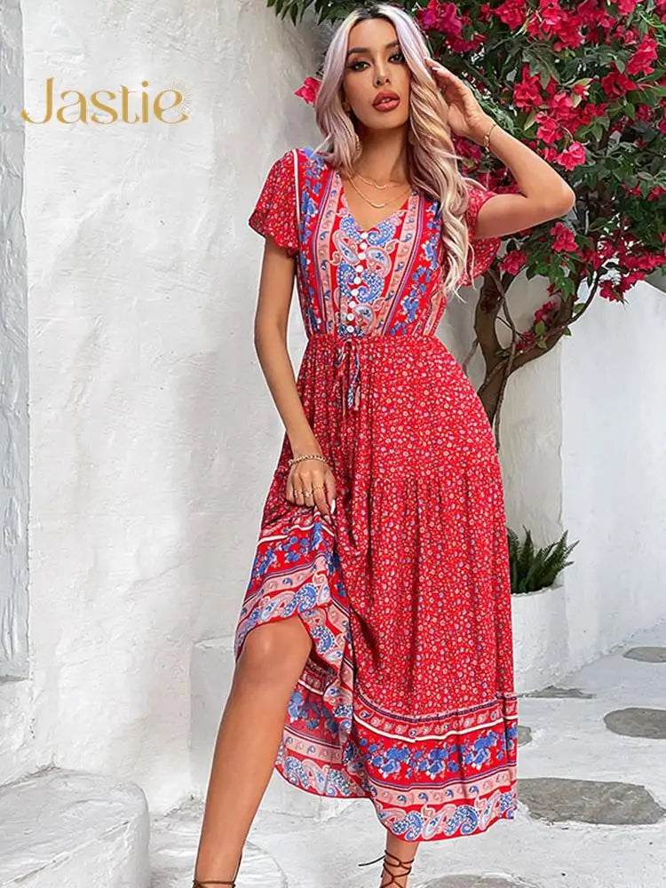 Vestido Ibicenco Bohemio Vintage Floral Verano con Corte A-line