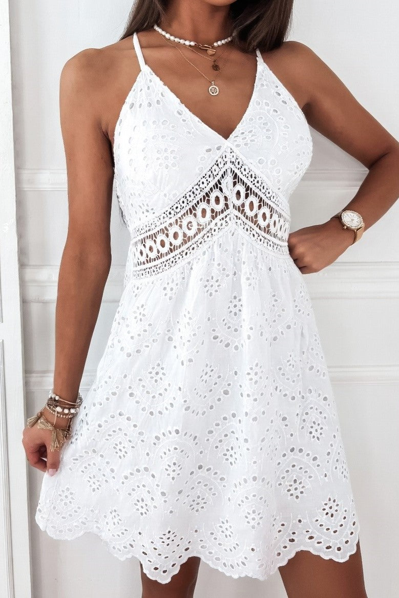 Vestido Ibicenco Blancocon Espalda Descubierta short white boho dress