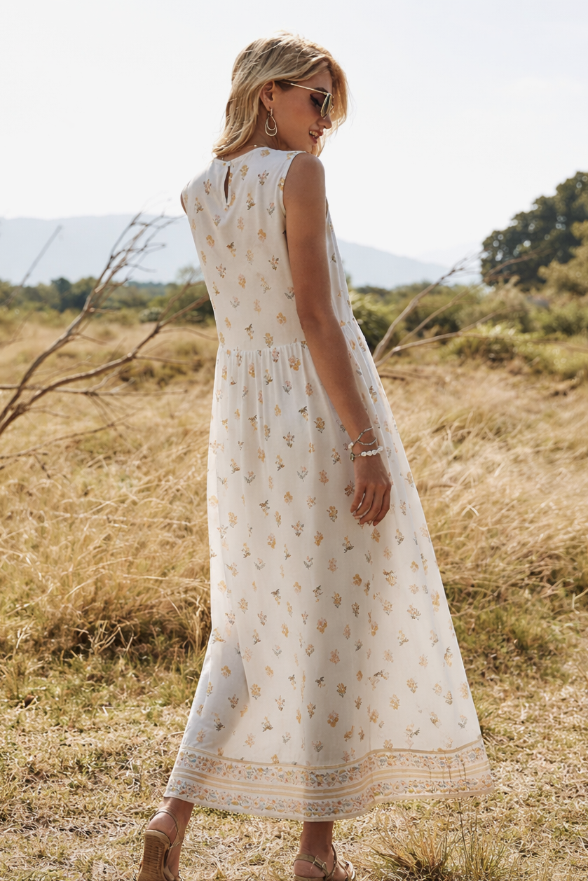 Vestido Ibicenco Boho Chic Floral Sin Mangas Maxi Verano long white boho dress