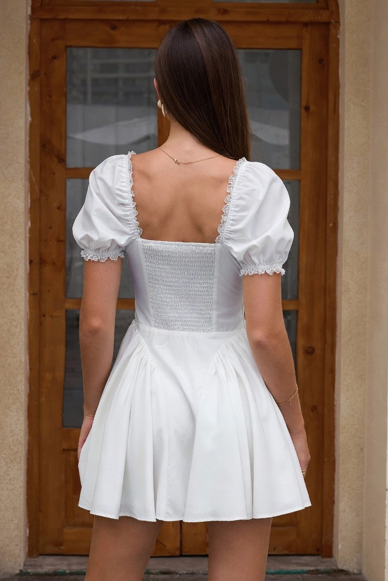 Vestido Ibicenco Boho Corto con Mangas Abullonadas y Escote Cuadrado short boho dress