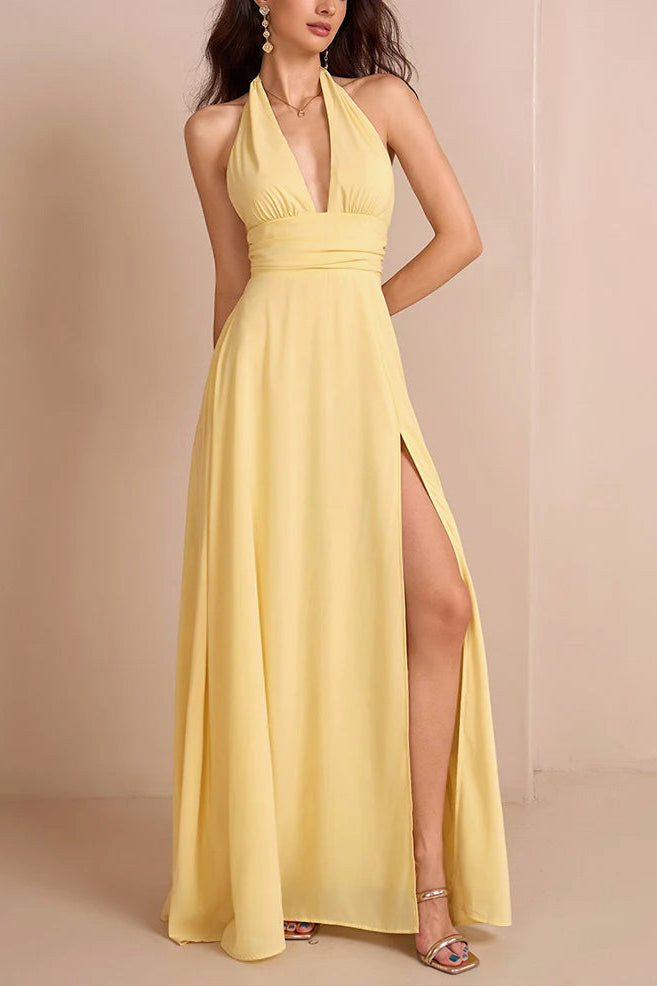 Vestido Ibicenco Boho Halter con Escote Pronunciado y Abertura Lateral long dress