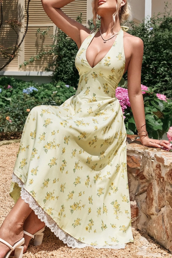 Vestido Ibicenco Boho de Tirantes con Escote Cruzado y Falda Midi Fluida midi summer dress