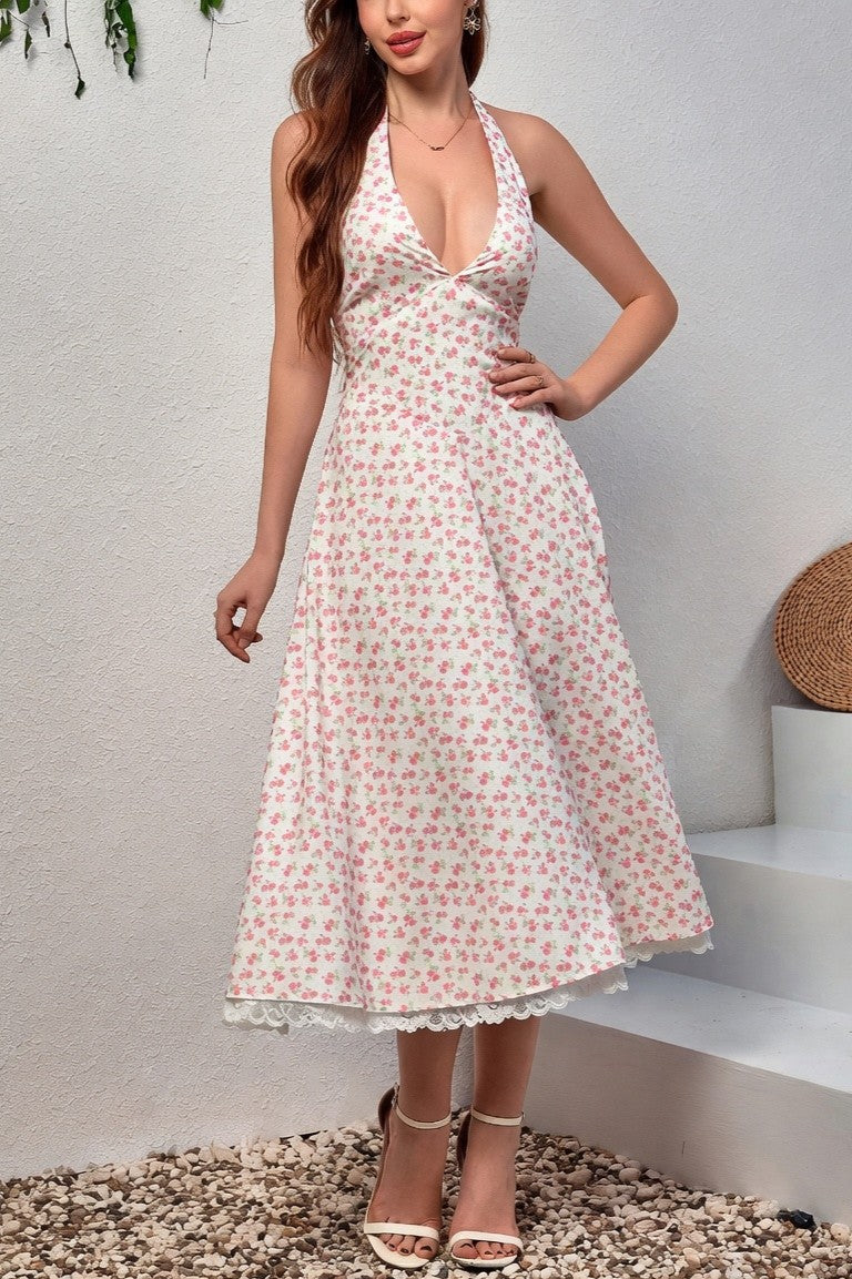Vestido Ibicenco Boho de Tirantes con Escote Cruzado y Falda Midi Fluida midi summer dress