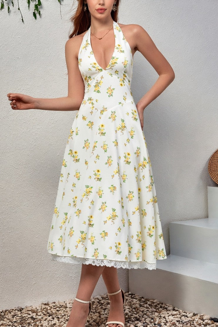 Vestido Ibicenco Boho de Tirantes con Escote Cruzado y Falda Midi Fluida midi summer dress
