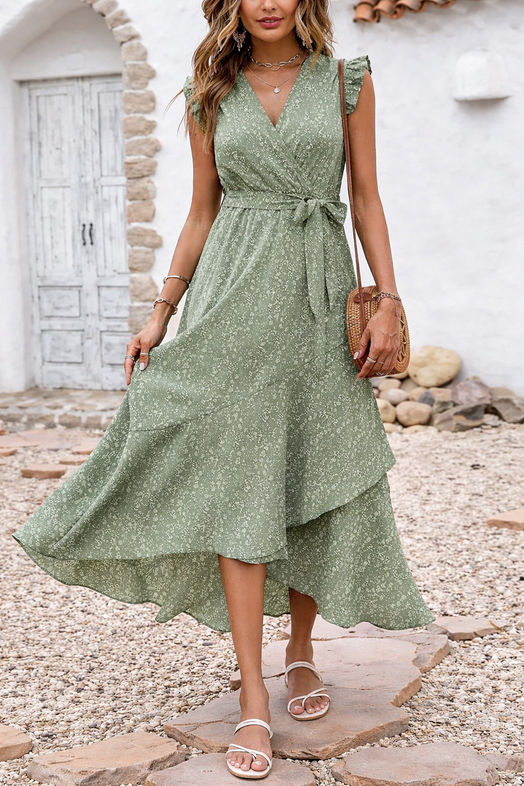 Vestido Ibicenco Largo de Verano con Estampado Floral y Volantes long boho dress