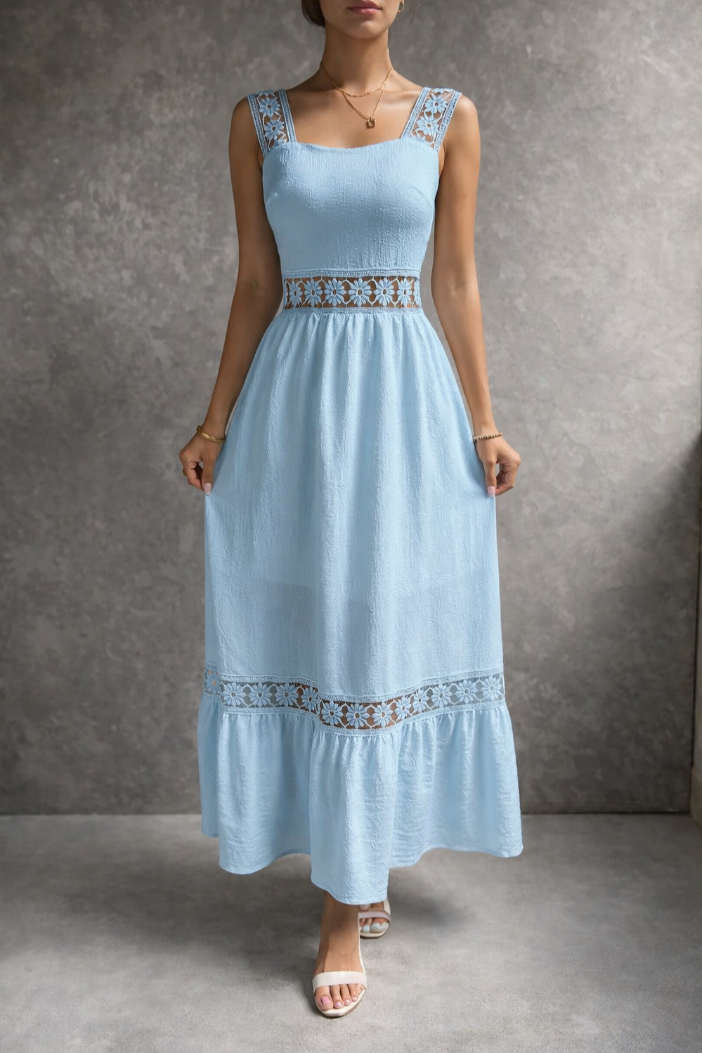 Vestido Ibicenco con Espalda Descubierta light blue boho dress