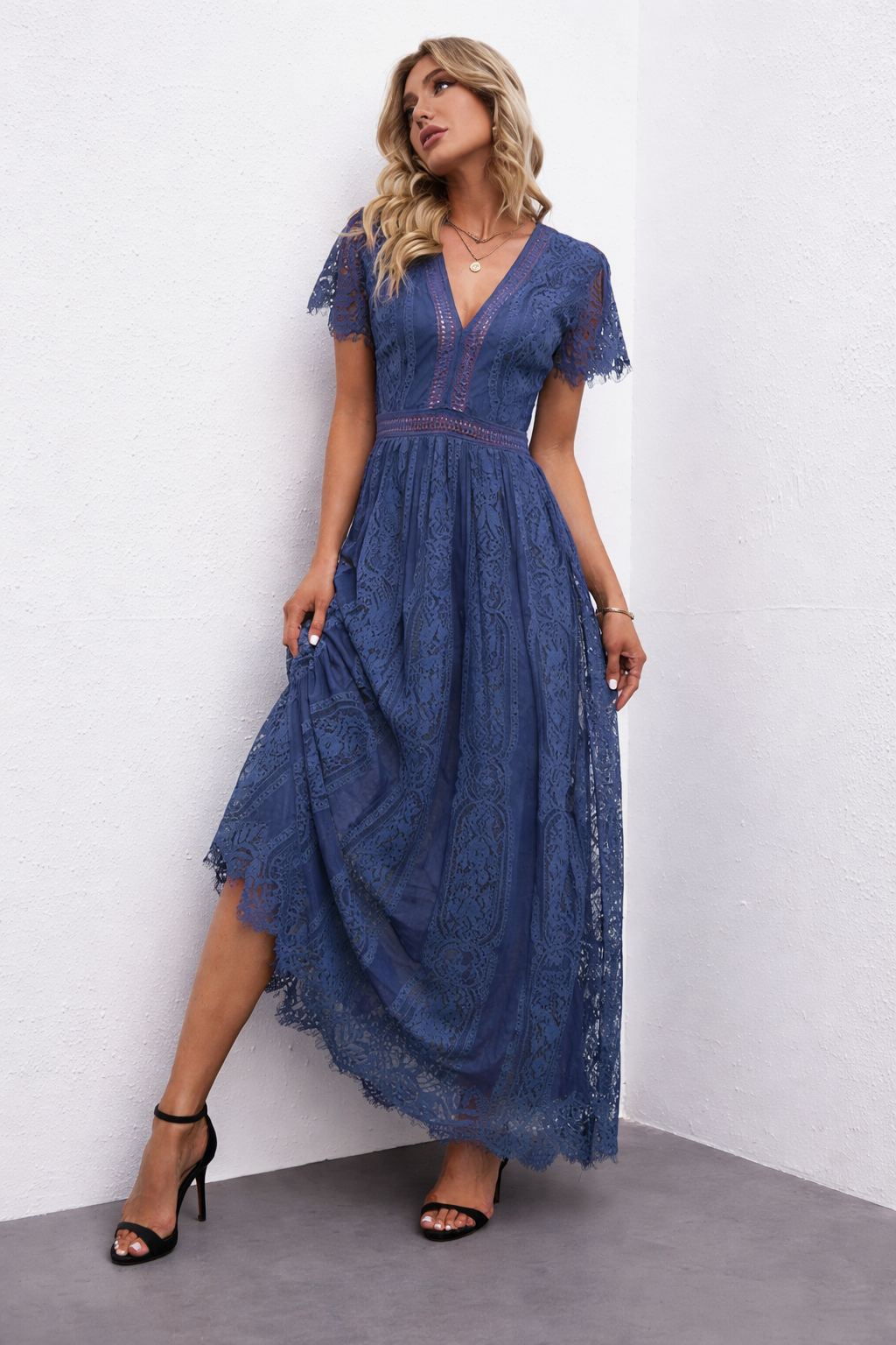 Vestido Ibicenco azul de Encaje Floral long blue boho dress