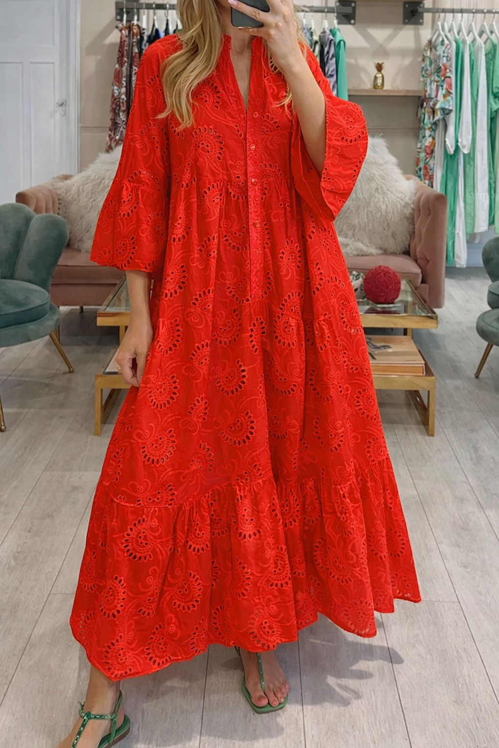 Vestido Ibicenco Blanco Maxi Casual Elegante con Cuello V y Mangas Acampanadas bright red boho dress